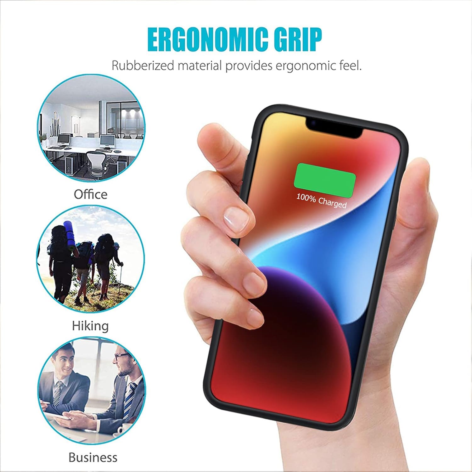 Funda de batería para iPhone 14, Full Encircle 7000mAh Ultra-Slim Recargable Inteligente Portátil Cubierta de Carga Extendida Batería Compatible con