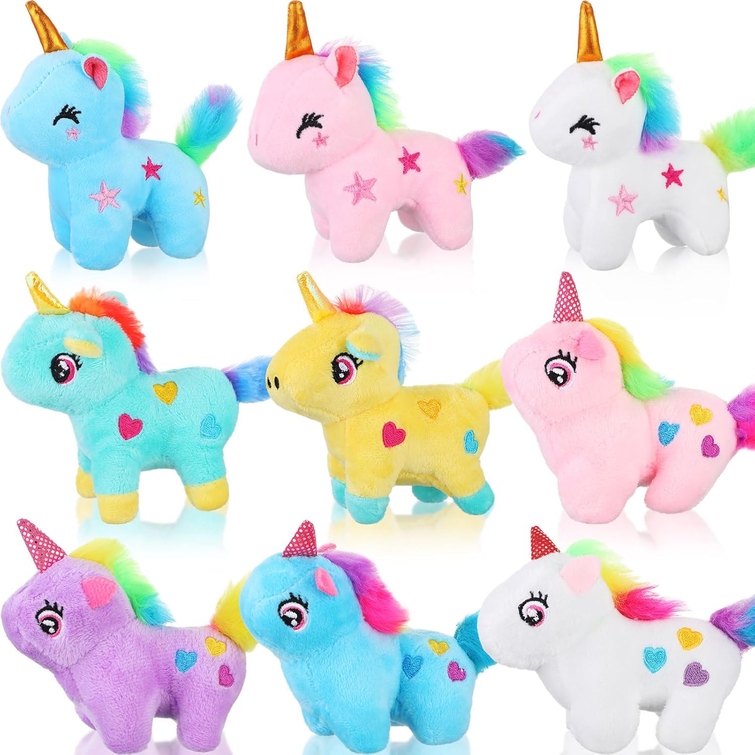 Sosation 9 piezas de animales de peluche de unicornio a granel, regalos de unicornios, regalos de unicornio suave, llavero de juguete para rellenos