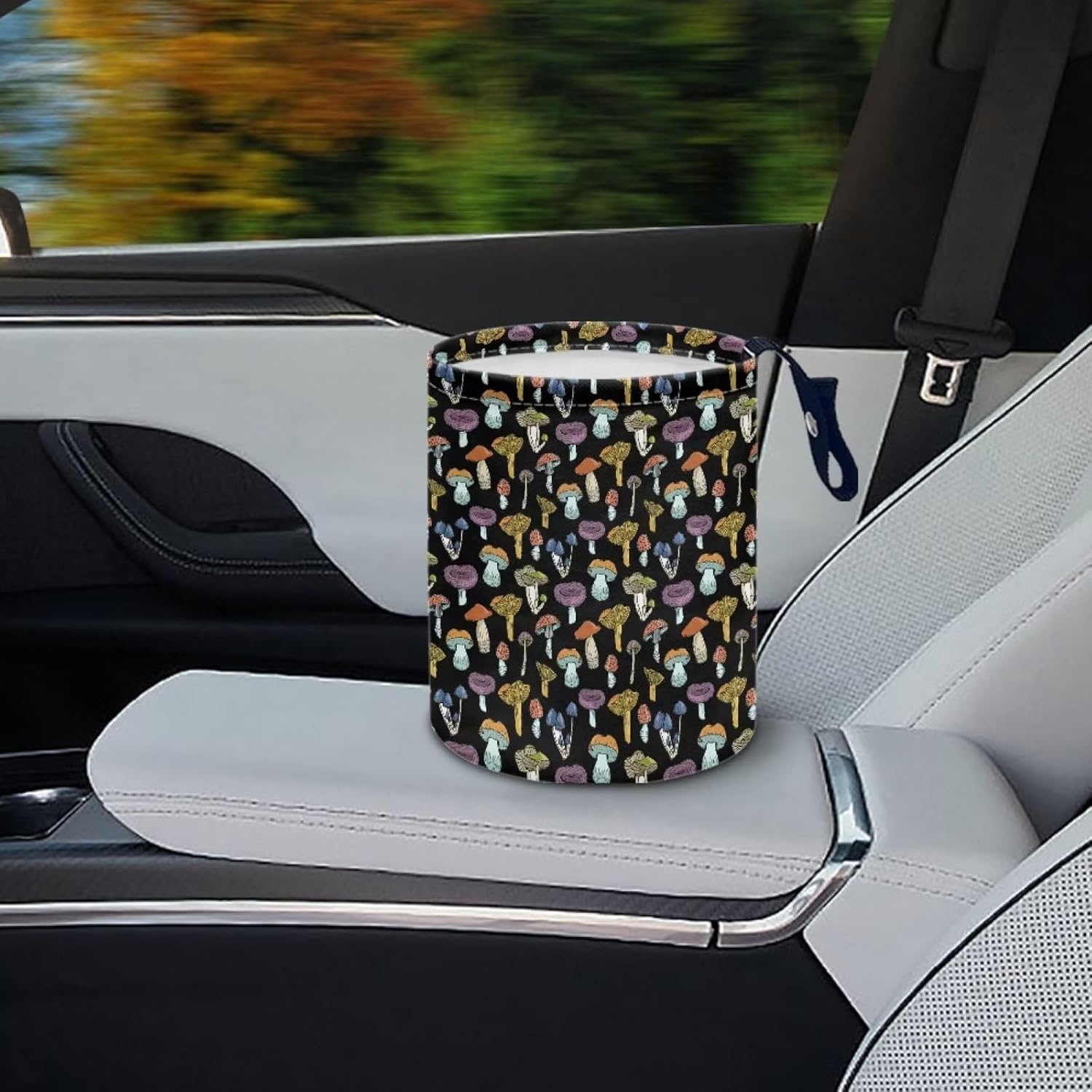 Darisoco Bolsa de basura de coche con diversos hongos, linda, portátil, plegable para asiento trasero, suelo o reposacabezas colgante, cesta de