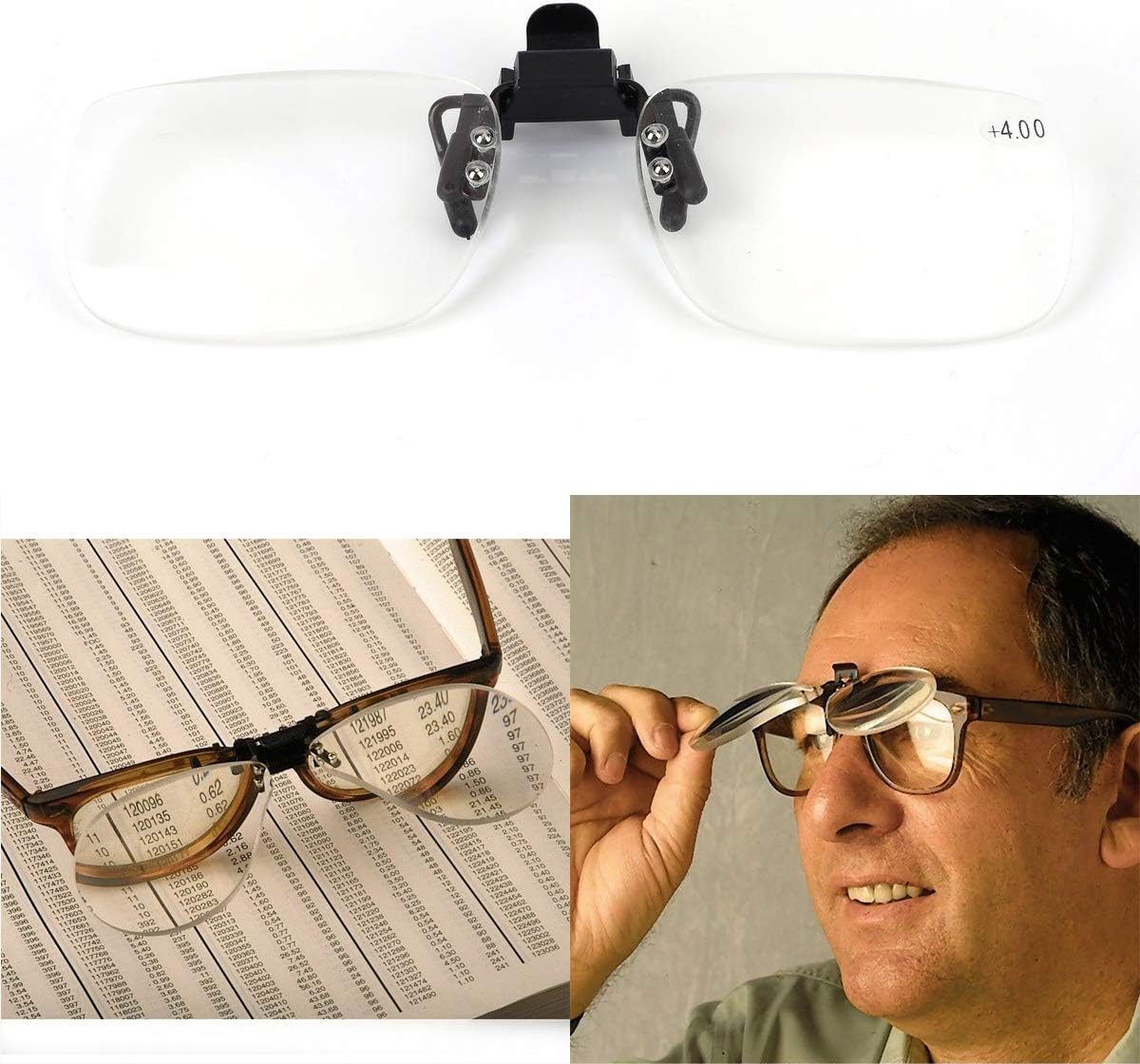 Gafas de lectura con clip y lupa abatible, lupa, lentes para lectores unisex