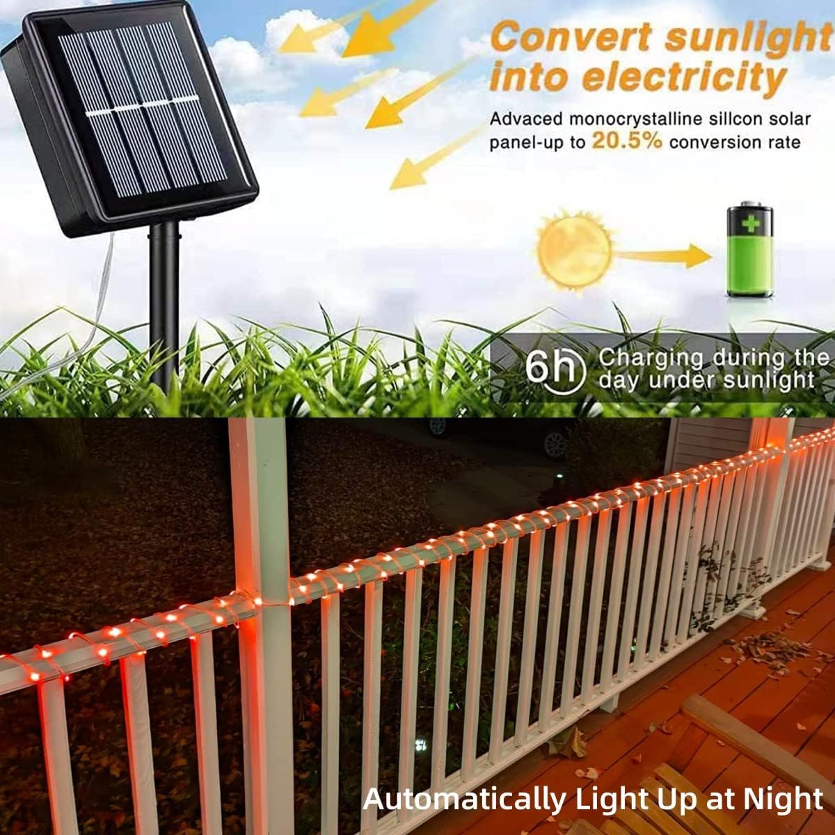 YEGUO Luces solares naranjas de Acción de Gracias, paquete de 2 unidades de 100 luces LED de 33 pies cada una para exteriores, cadena de luces de