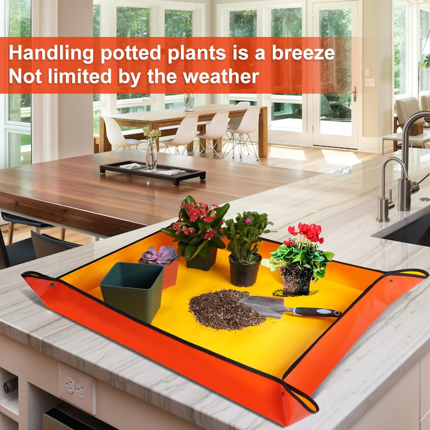 Tapete grande para macetas para trasplante de plantas de casa y control de mezcla de suelo, impermeable, bandeja de trasplante de plantas,