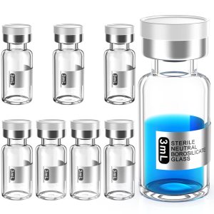 Vial estéril vacío sellado con tapón de goma de butilo y cierre superior, tubo de vidrio de borosilicato tipo 1, empaquetado individualmente (0.1 fl Vial estéril vacío sellado con tapón de goma de butilo y cierre superior, tubo de vidrio de borosilicato tipo 1, empaquetado individualmente (0.1 fl
