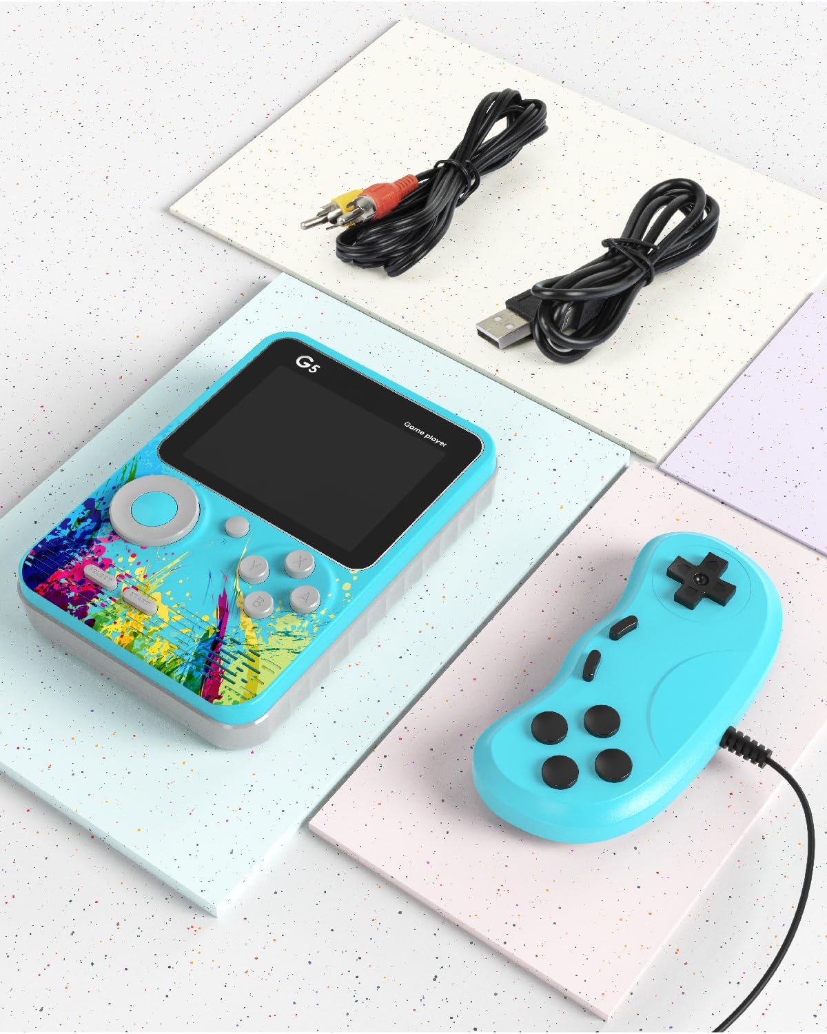 Consola de juegos portátil G5 consola de videojuegos retro con cientos de videojuegos clásicos precargados, compatible con 2 jugadores y conexión de