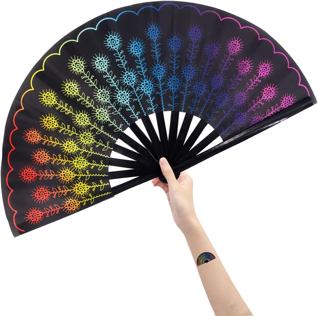 Amajiji Ventilador plegable grande para mujereshombres, ventilador plegable de mano de bambú chino y tela de nailon, ventilador plegable de mano,