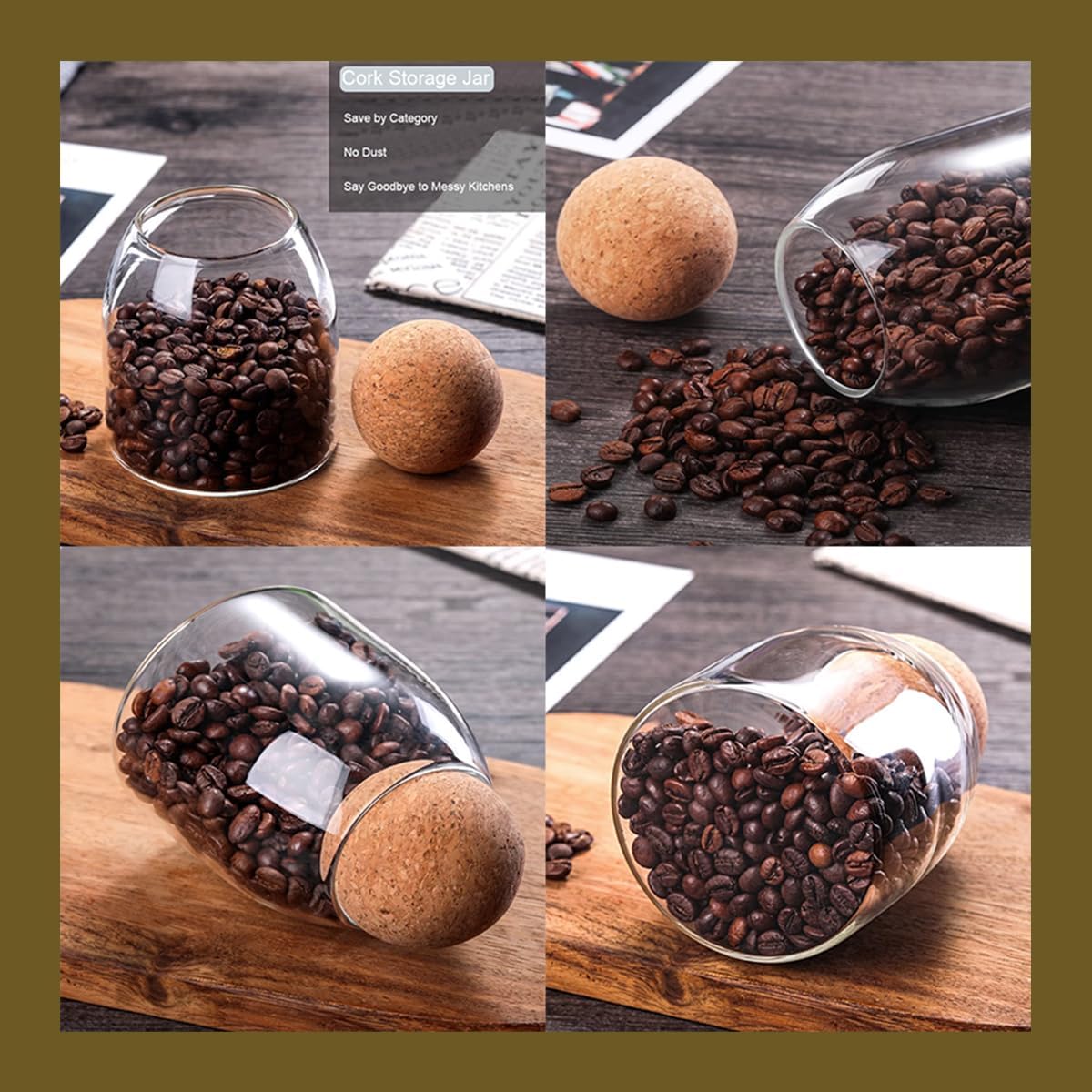Recipiente de almacenamiento de vidrio con bola de corcho, recipiente transparente para espaguetis altos, almacenamiento de pasta, tarros de vidrio