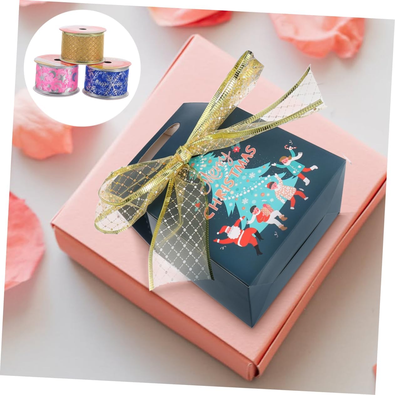 LALAFINA 6 cintas de Navidad anchas para manualidades, cinta de árbol de Navidad, cinta de envoltura de Navidad, relleno de calcetines, cinta de