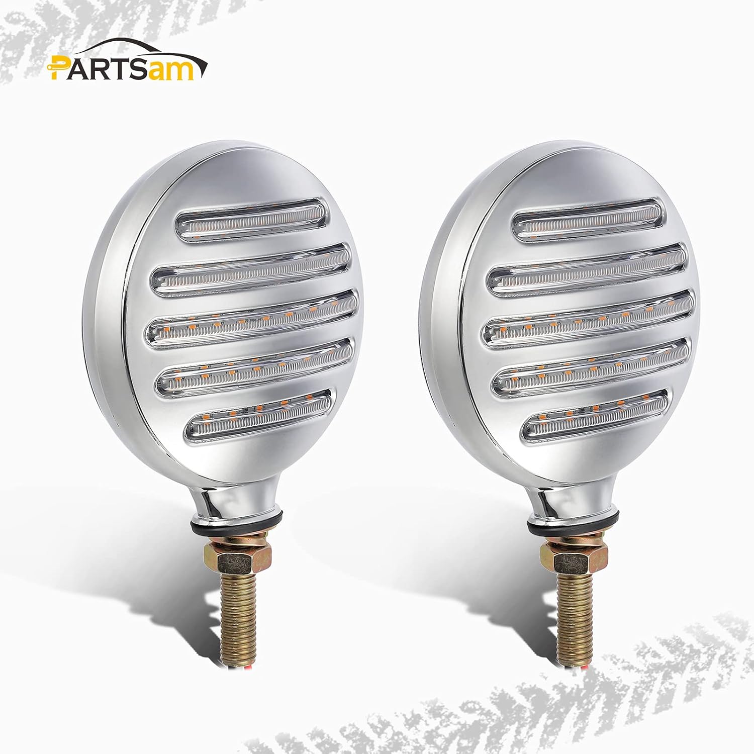 Partsam 2 luces de señal de giro LED de doble cara de línea plana, ámbarrojo, luces de pedestal LED redondas de línea plana, montaje en