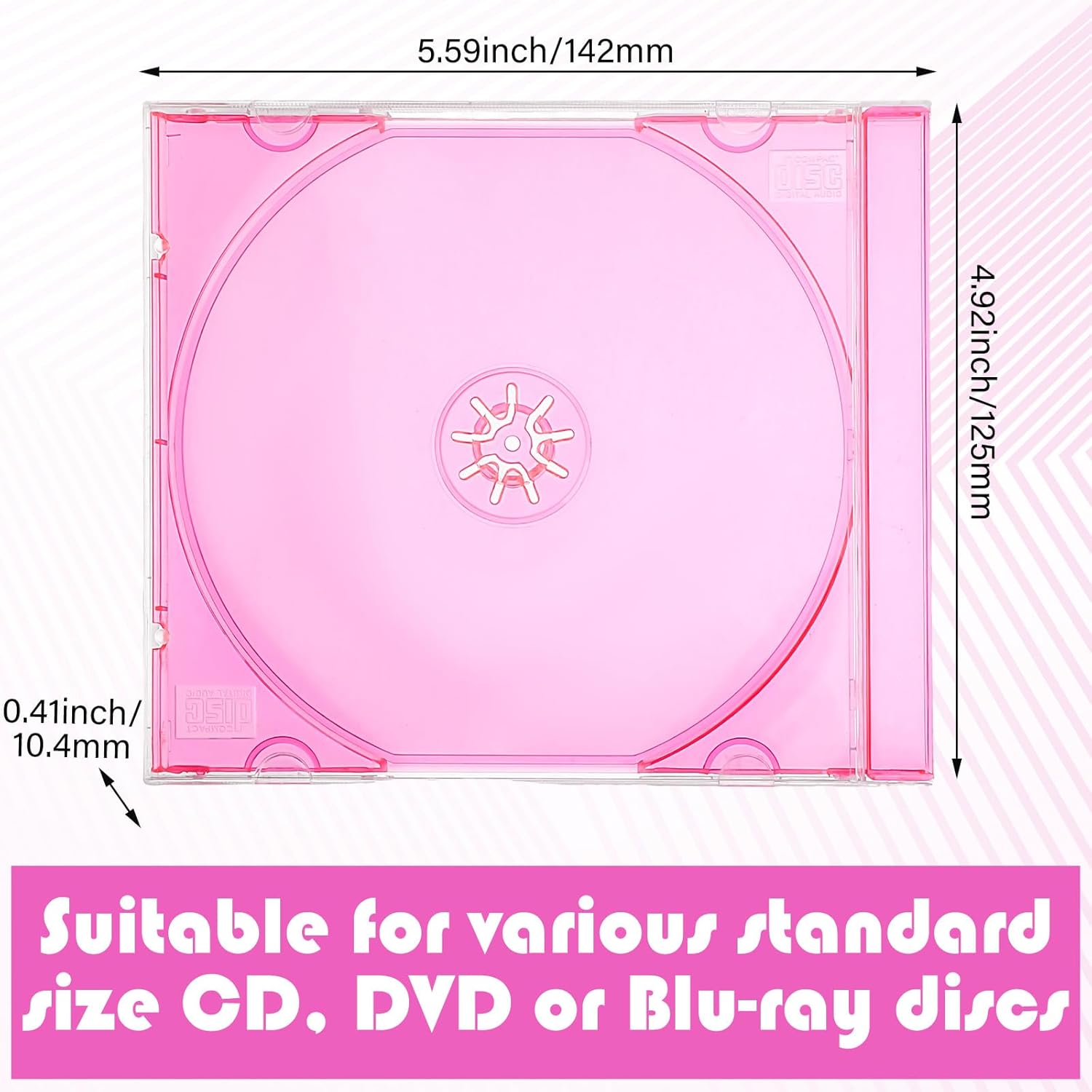 100 piezas de plástico estándar para CD, funda de una sola joya, funda transparente para discos de DVD, funda de disco negro para protección de