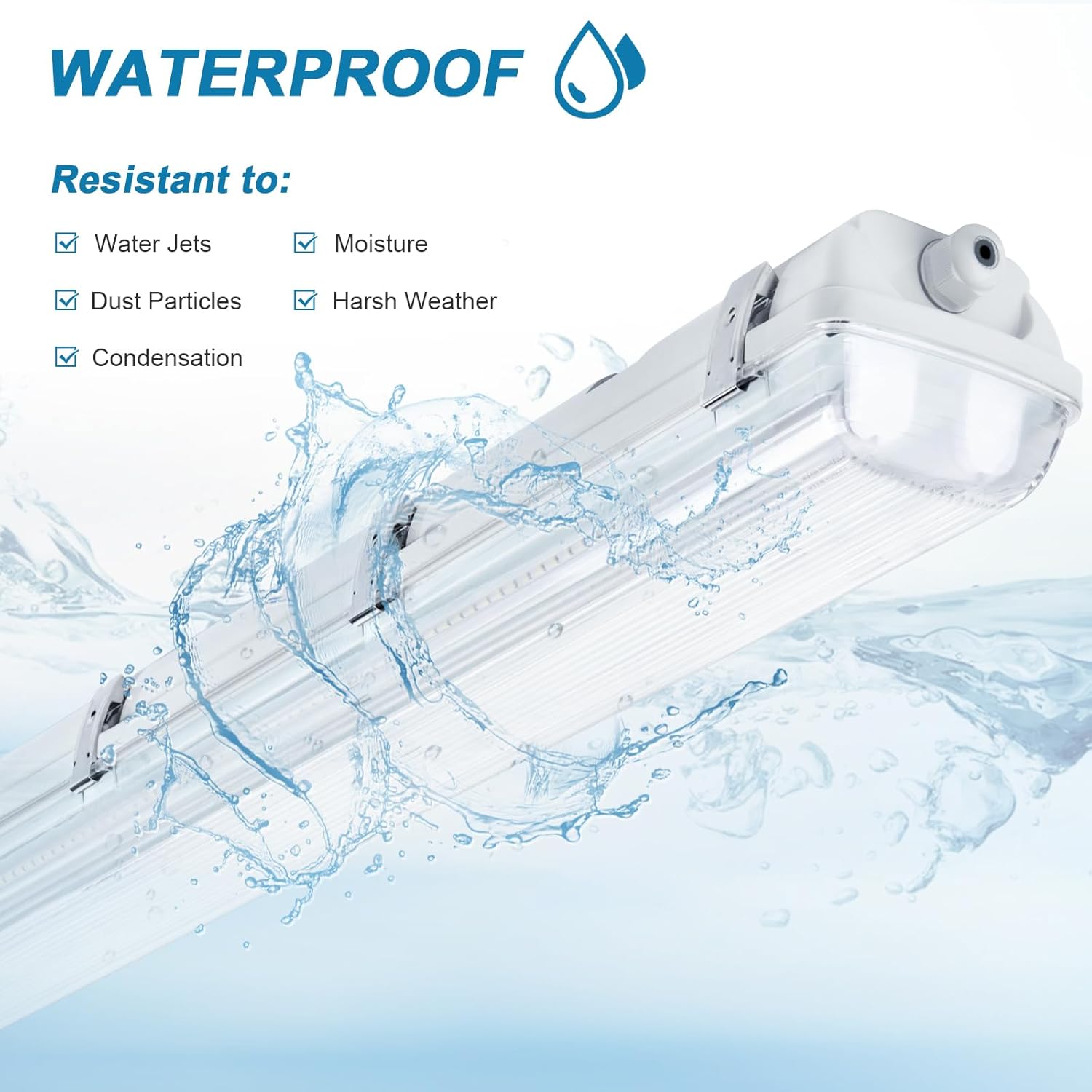 BRILLIHOOD Lámpara LED a prueba de vapor de 4 pies, 36 vatios, 4000 lm, 3500 K (blanco cálido), cubierta transparente, IP65 impermeable de 4 pies de