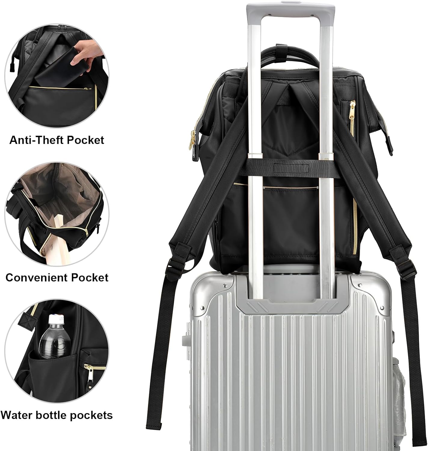 Kah&Kee – Mochila de cuero para pañales, portátil, viaje, doctor, profesor, para mujeres y hombres, Negro II, L