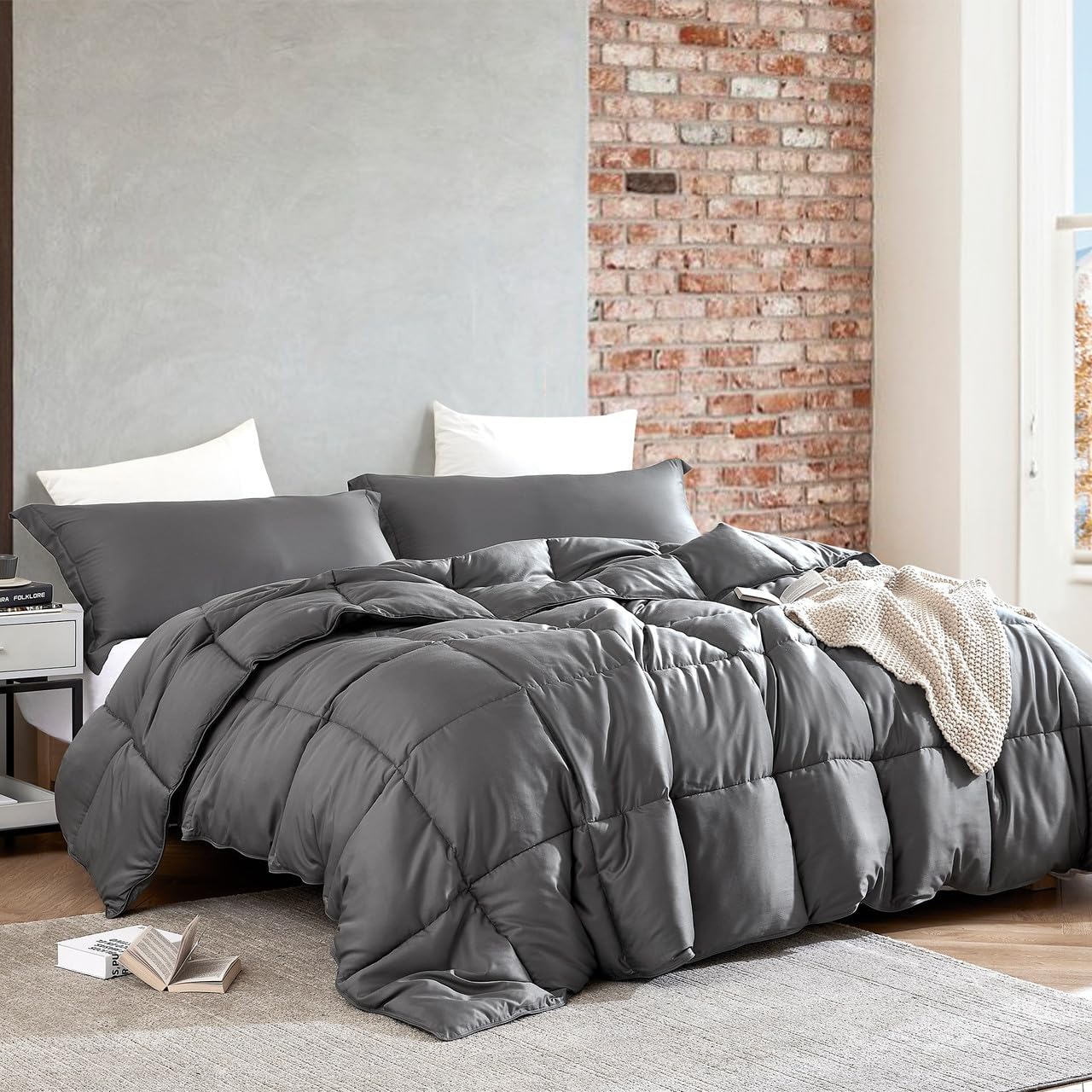 Byourbed Snorze Cloud Comforter Set – Coma Inducer Ultra Cozy – Charcoal Twin XL Adult, Teen & Dorm 2 Piece