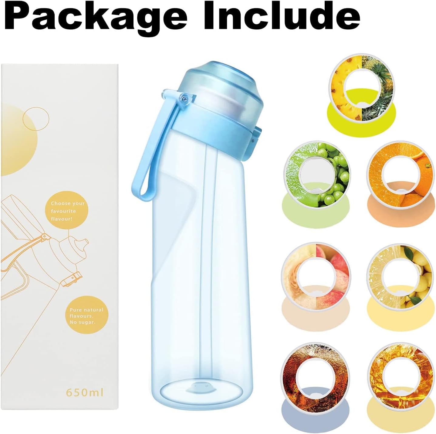 Botella de agua con cápsulas de sabor de 21.9 onzas  22.0 fl oz, botella de agua con fragancia de fruta, botella de agua reciclable para deportes,