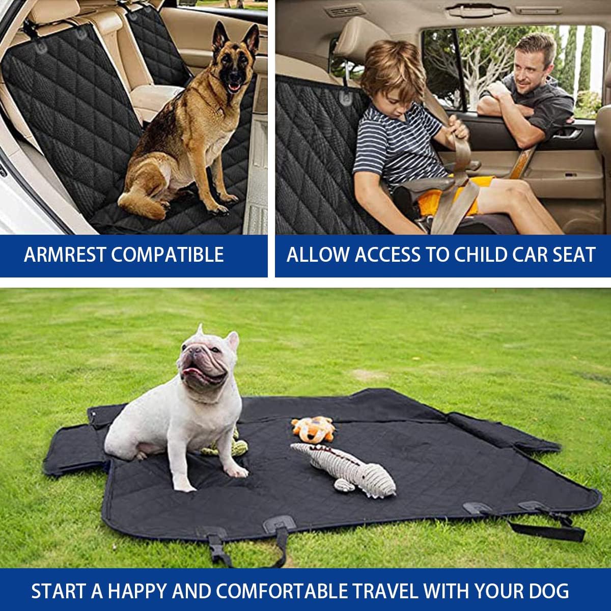 BESULEN Funda de asiento de automóvil para perro para asiento trasero, impermeable, compatible con reposabrazos y cinturón de seguridad, protector