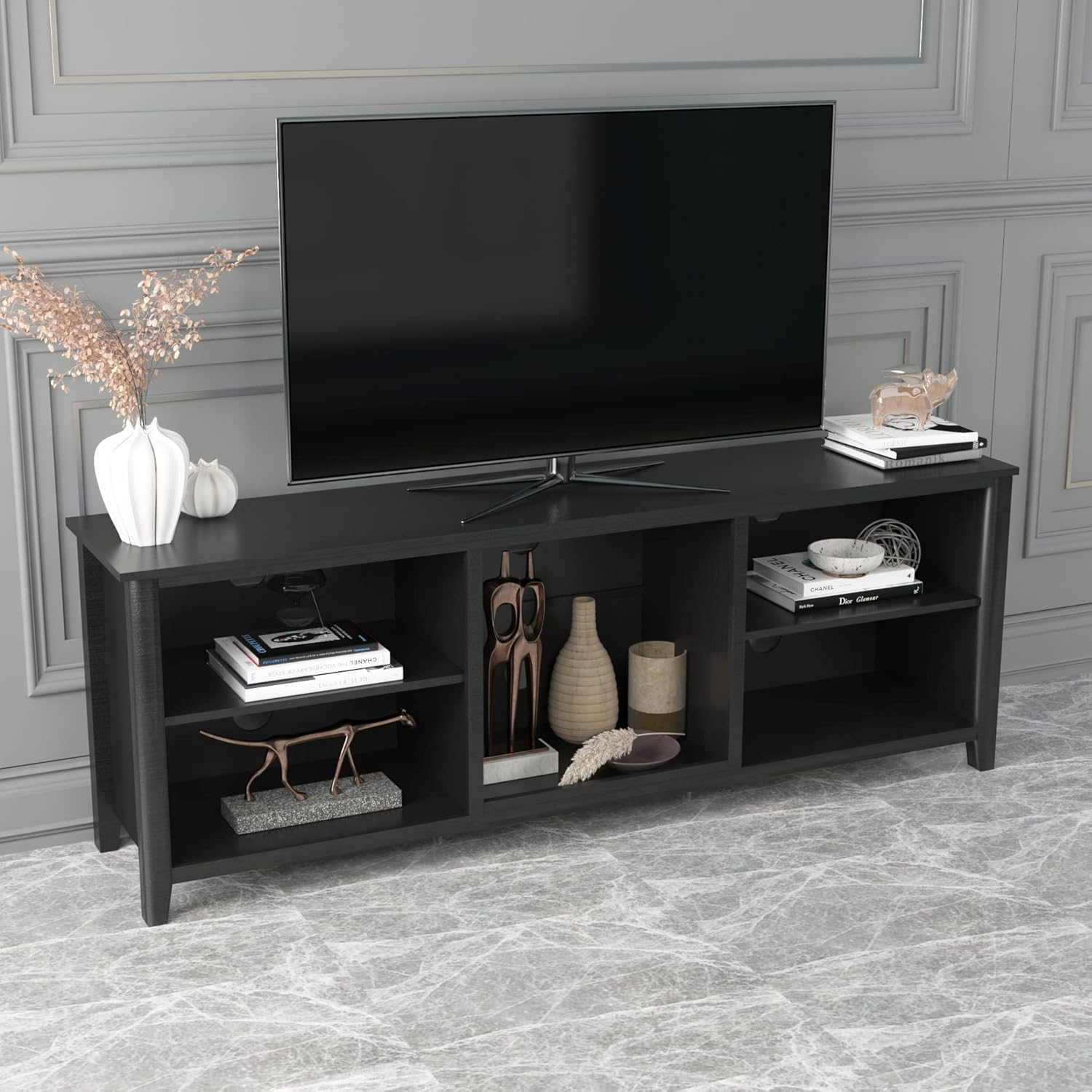Soporte de TV para sala de estar, dormitorio, centro de entretenimiento grande y amplio de madera moderna, gabinete de consola multimedia con 4