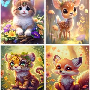 Meothan Kit de 4 piezas de pintura de diamantes de animales, kits de arte de diamantes de zorro para adultos principiantes, kits de pintura de Meothan Kit de 4 piezas de pintura de diamantes de animales, kits de arte de diamantes de zorro para adultos principiantes, kits de pintura de