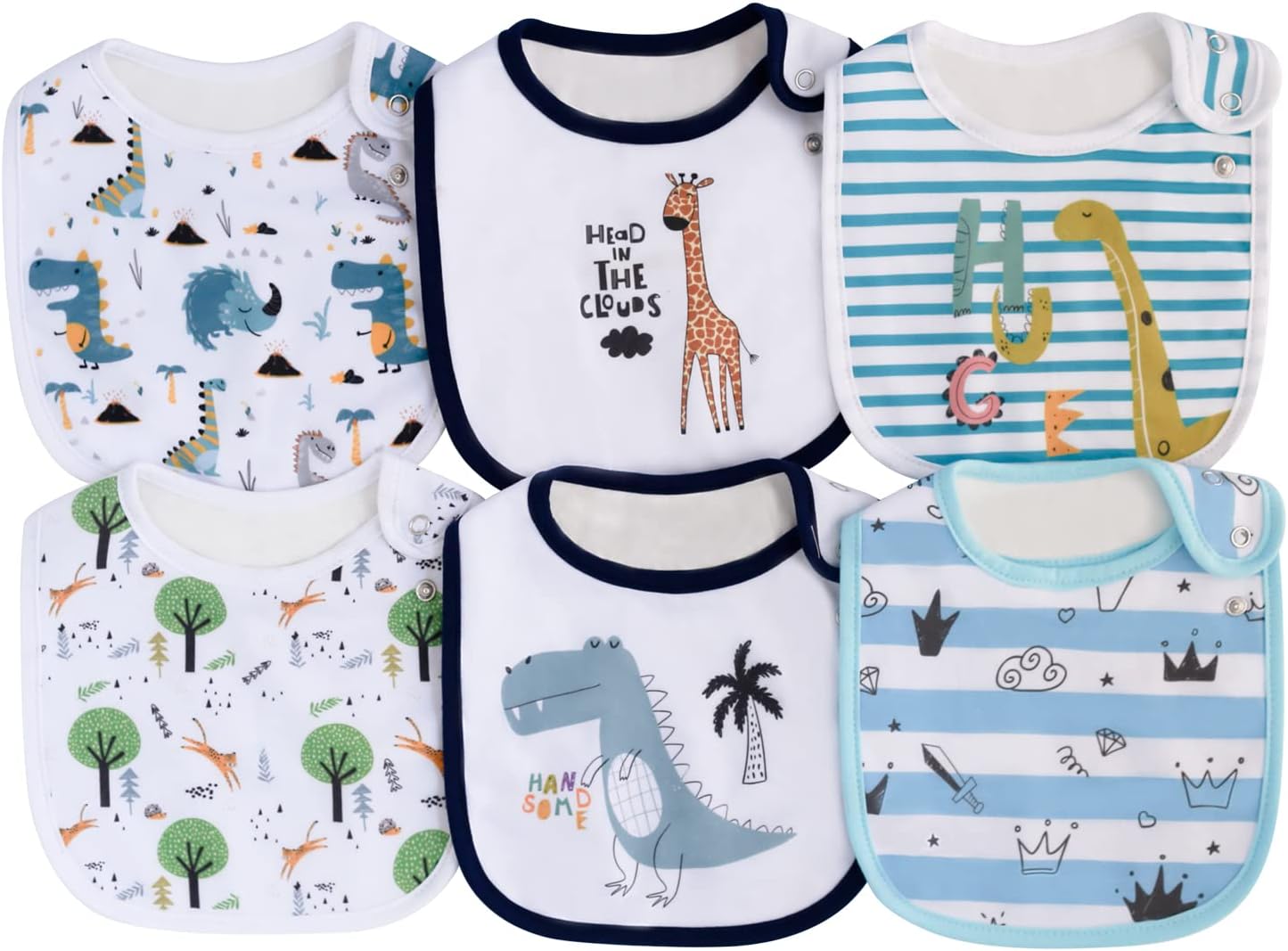 Maiwa Paquete de 6 baberos de algodón impermeables para niñas y niños para babear comer con broches