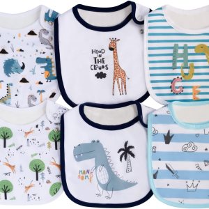 Maiwa Paquete de 6 baberos de algodón impermeables para niñas y niños para babear comer con broches Maiwa Paquete de 6 baberos de algodón impermeables para niñas y niños para babear comer con broches