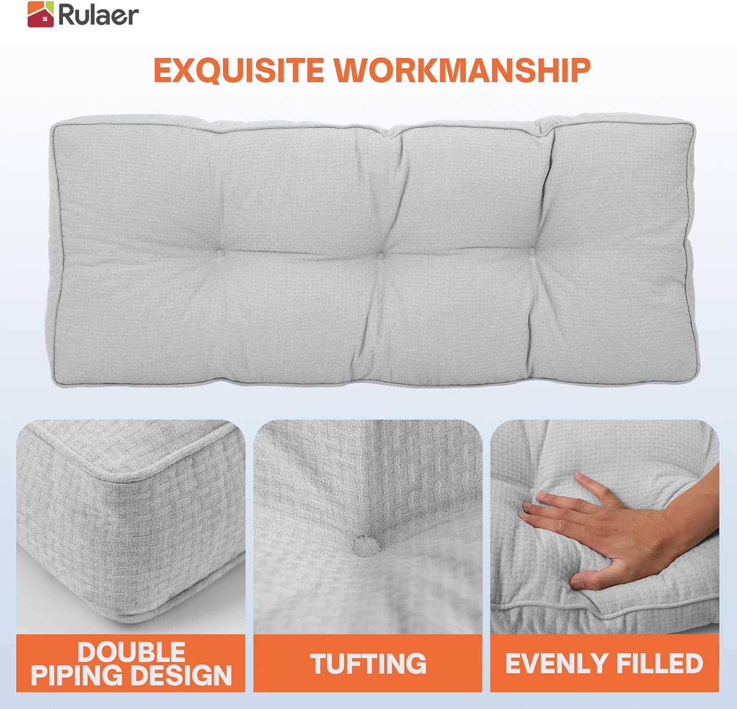 RULAER Cojín de banco copetudo para interiores, 36 x 14 x 4 pulgadas, extra grueso, suave, antideslizante, duradero, para muebles de exterior, cojín