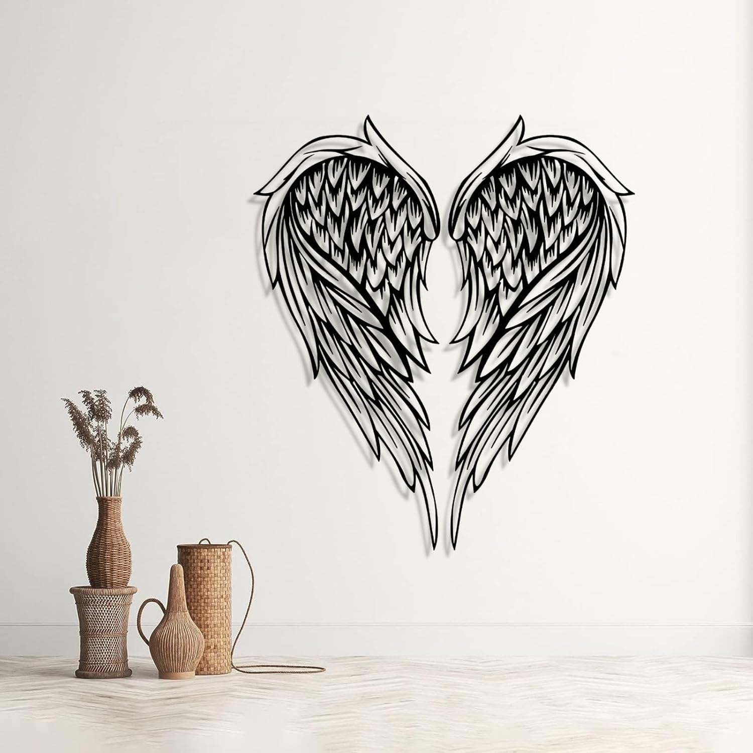Cadeali Arte de pared de metal con alas de ángel, decoración de escultura de pared de alas de ángel, decoración de pared de metal, para colgar en la
