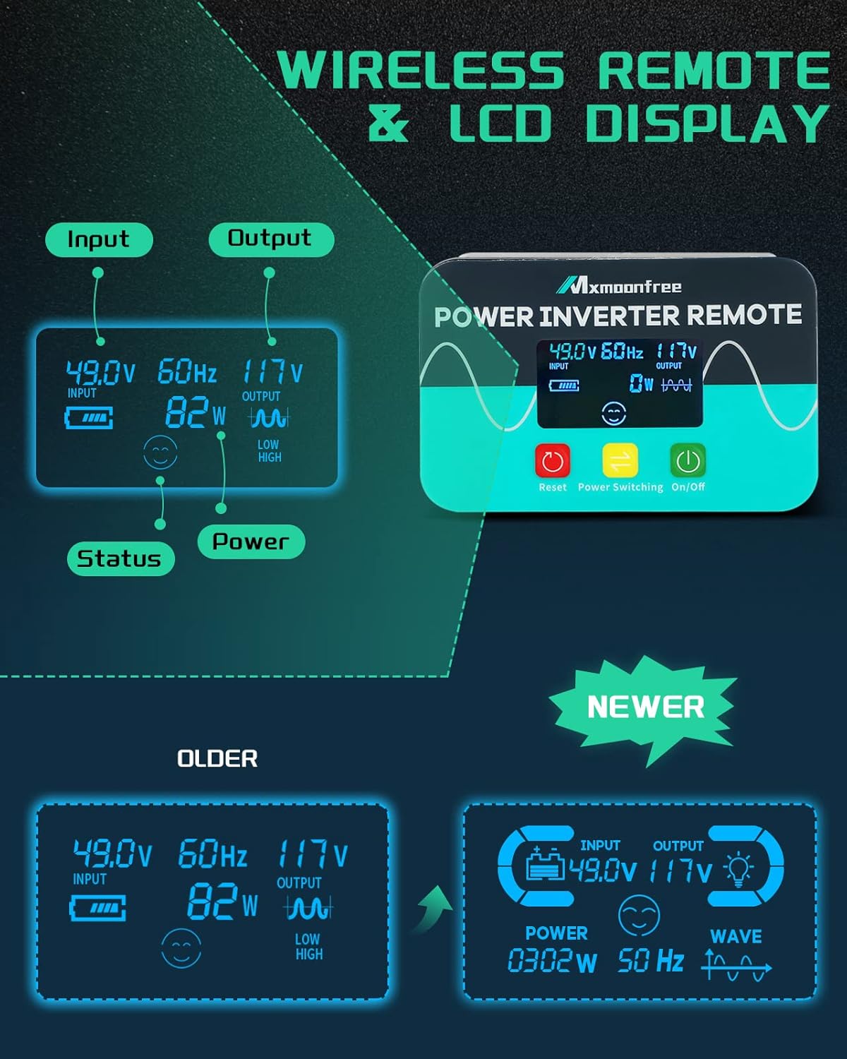 Inversor de corriente de onda sinusoidal pura de 5000 W 48 V de 48 V CC a 110 V CA con control remoto inalámbrico, pantalla LCD, 4 salidas de CA, 1
