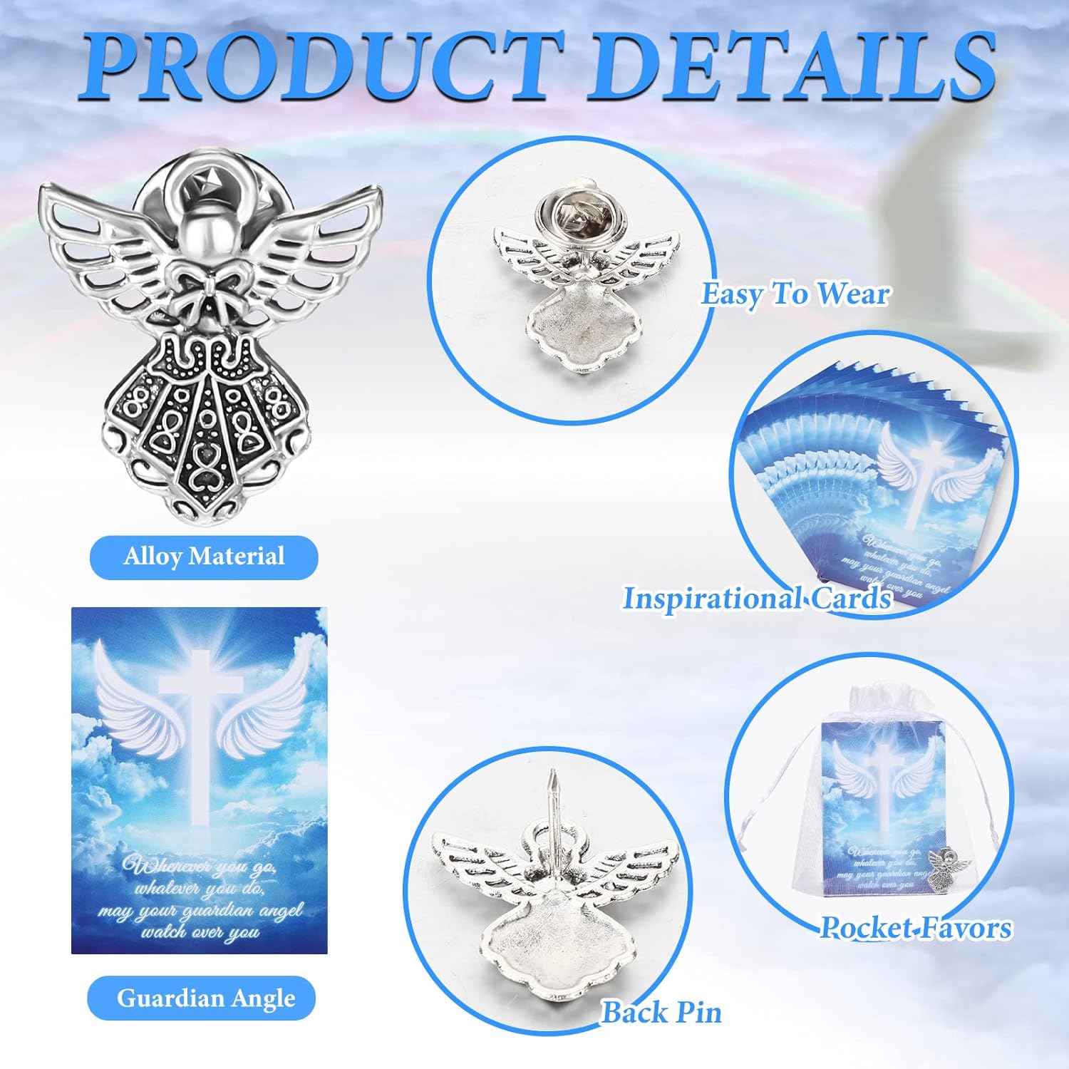 Sasylvia Juego de pines de ángel conmemorativo con signo de ángel, regalos de ángel para mujeres, tarjetas conmemorativas de guardián religioso,