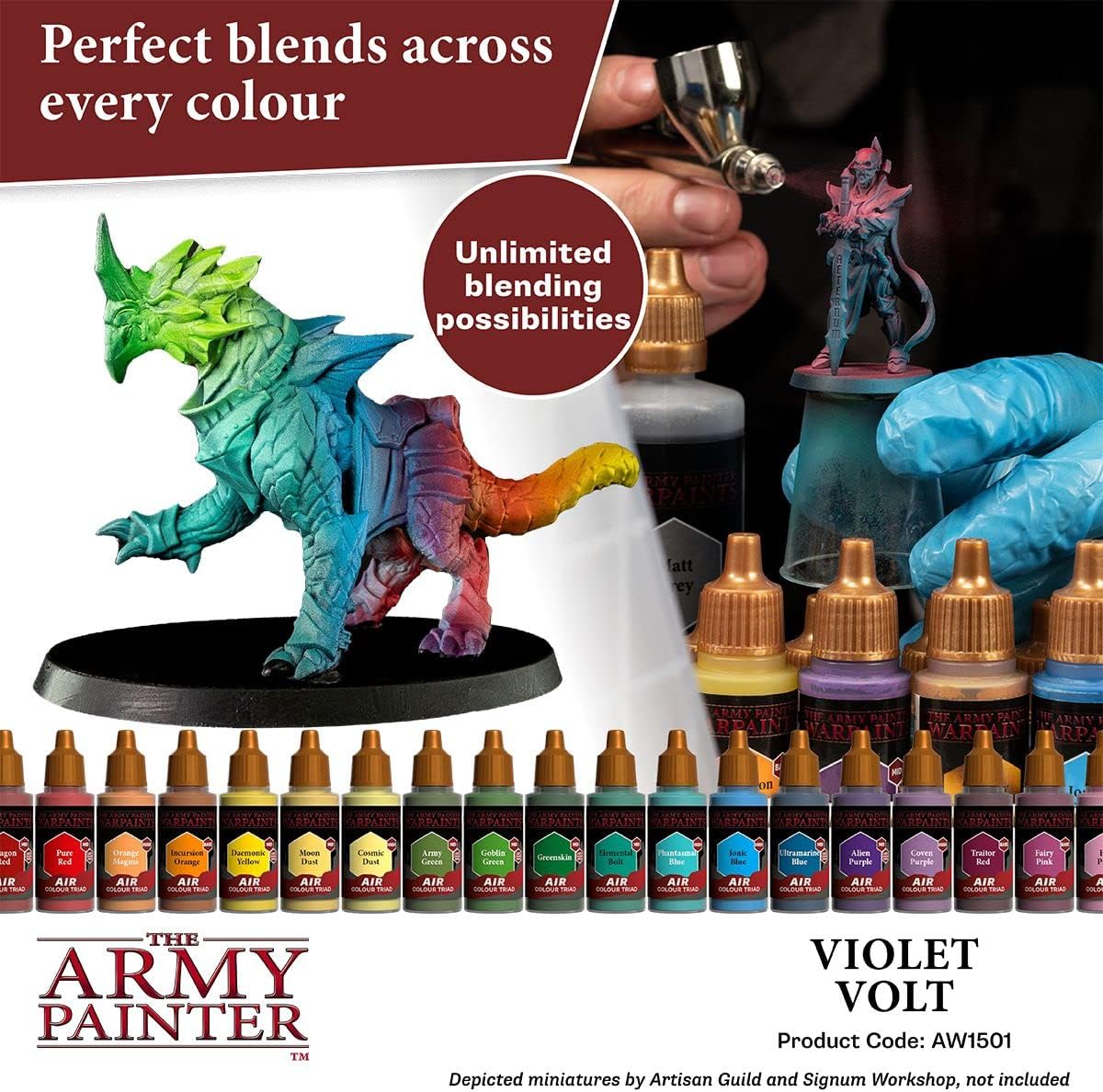 The Army Painter Warpaint Air Fluorescent Violet Volt  Pintura acrílica no tóxica a base de agua muy pigmentada para juegos de rol de mesa, juegos
