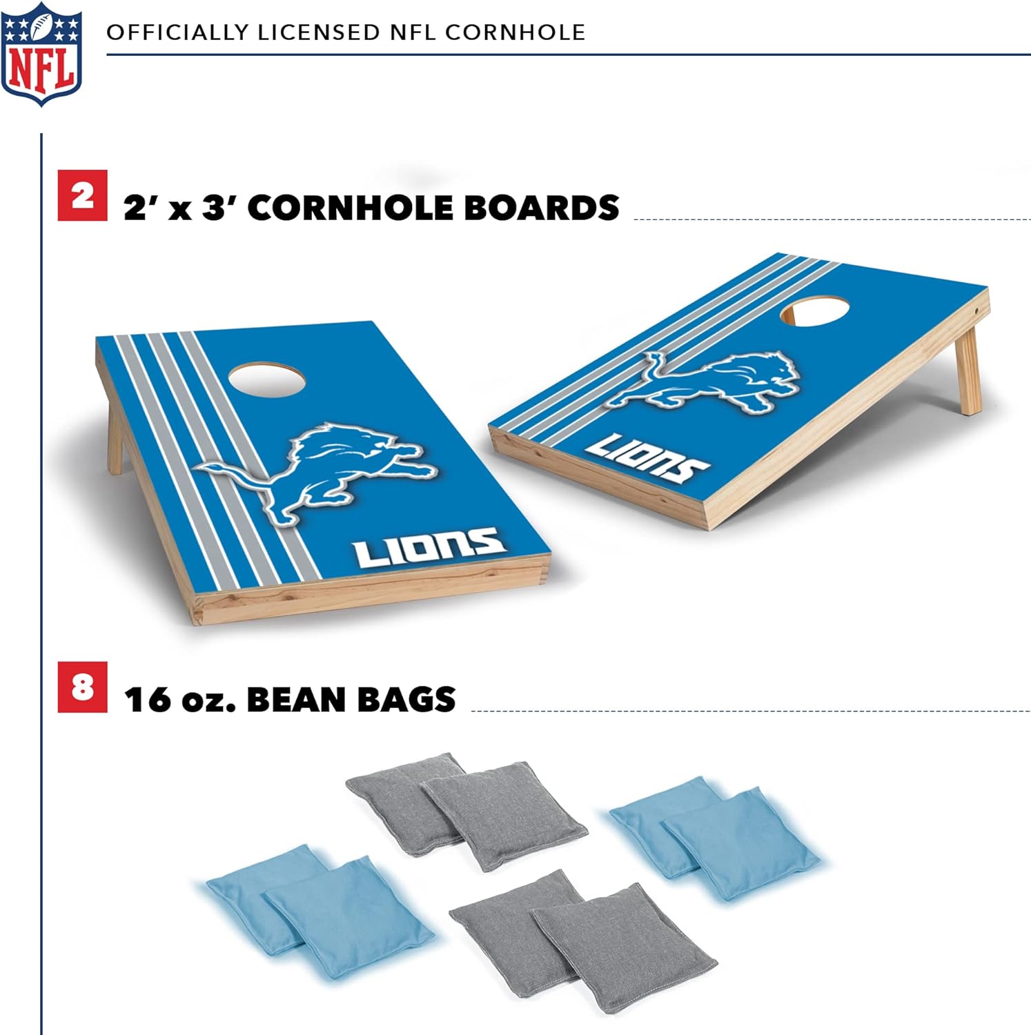 Wild Sports NFL Juego de cornhole de madera maciza de 2 x 3 pies con impresión directa HD del equipo, gran regalo para cualquier fanático del
