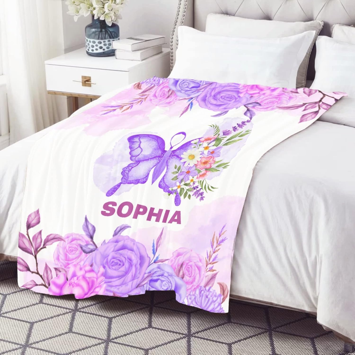 Mantas de mariposa con nombre personalizado, añade tu propio texto, acogedora manta ligera de felpa decorativa para adolescentes, niños, regalo