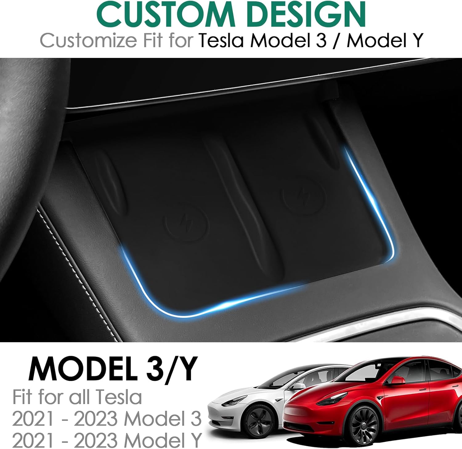 Alfombrilla de silicona de carga inalámbrica para consola central, compatible con Tesla Model 3, modelo Y 2023, 2022, 2021, accesorios impermeable,