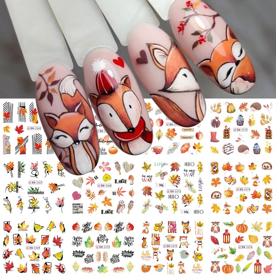Calcomanías de arte de uñas de hojas de otoño, hojas de arce, calcomanías de transferencia de agua, suministros de arte de uñas, 36 piezas de hojas