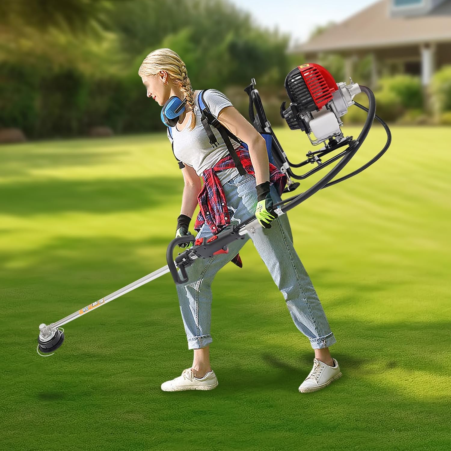 Cortador de escobillas, mochila 2 en 1 de 4 tiempos, de energía a gas, para malezas, 750 W, enfriador de aire, cortasetos de césped, cortacésped,
