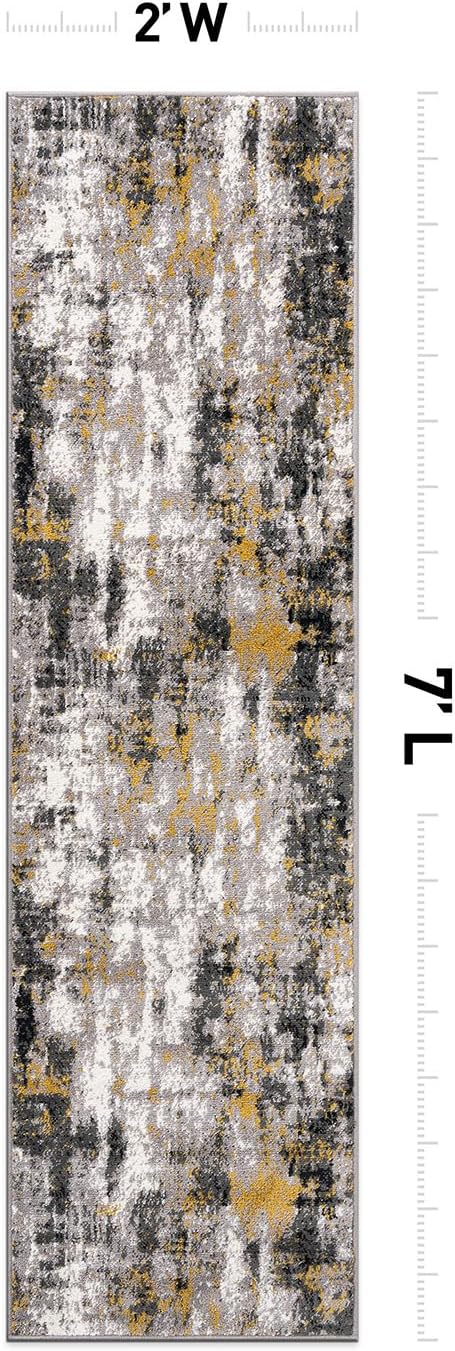 Rugshop Tralee – Alfombra abstracta moderna resistente a las manchas, 2 x 7 pies, color amarillo