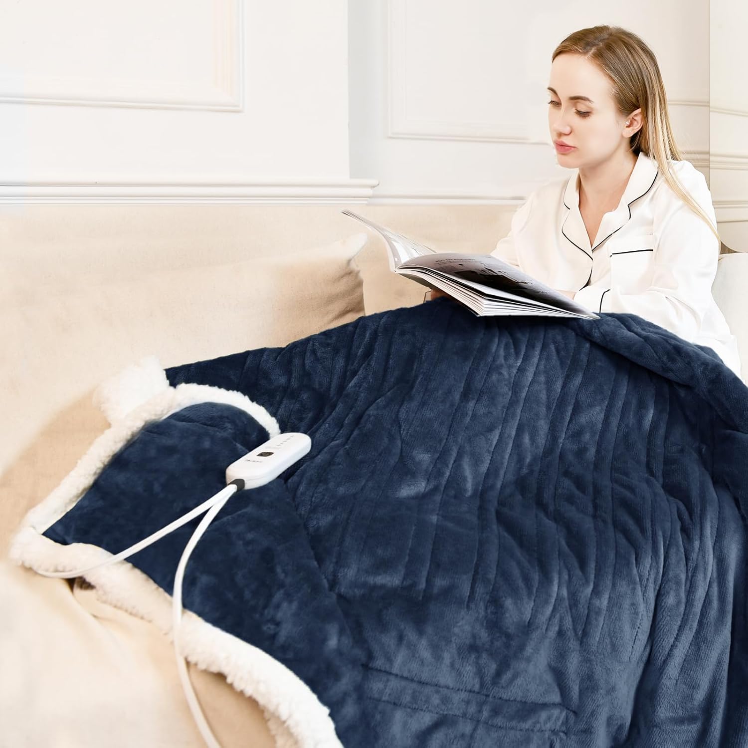 blunique Manta térmica eléctrica, manta térmica con 5 niveles de calor y 4 horas de apagado automático, acogedora manta de forro polar sherpa suave,