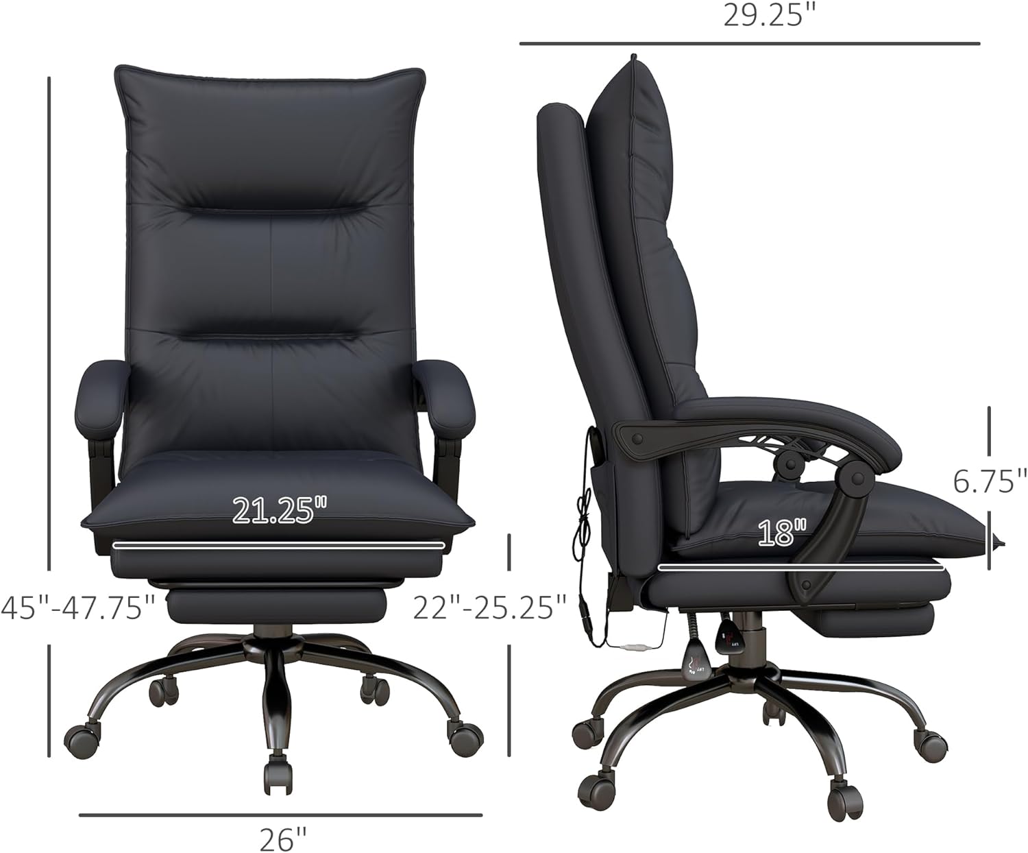 Vinsetto Silla de oficina de masaje ejecutivo con 6 puntos de vibración, silla de escritorio de microfibra para computadora, silla reclinable