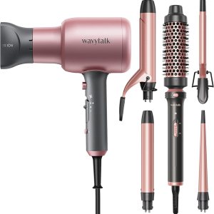 Wavytalk Juego de rizador 5 en 1 con cepillo rizador y 4 rizadores de cerámica intercambiables (0.35 a 1.25 pulgadas) y secador de pelo iónico Wavytalk Juego de rizador 5 en 1 con cepillo rizador y 4 rizadores de cerámica intercambiables (0.35 a 1.25 pulgadas) y secador de pelo iónico