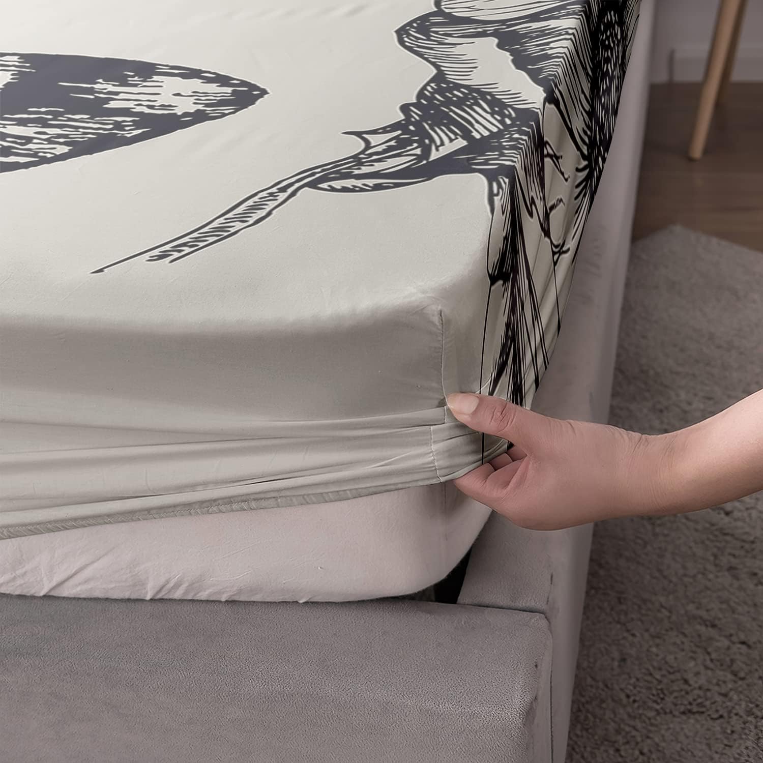 HOSIMA Juego de ropa de cama de polilla de la muerte para niñas, adolescentes, niños, decoración de calavera, sábana bajera ajustable tamaño