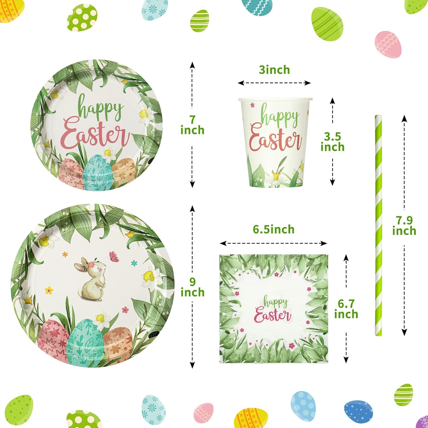 Juego de vajilla desechable de Pascua de 125 piezas, platos de papel para decoración de Pascua, suministros para fiesta de Pascua, incluye platos,