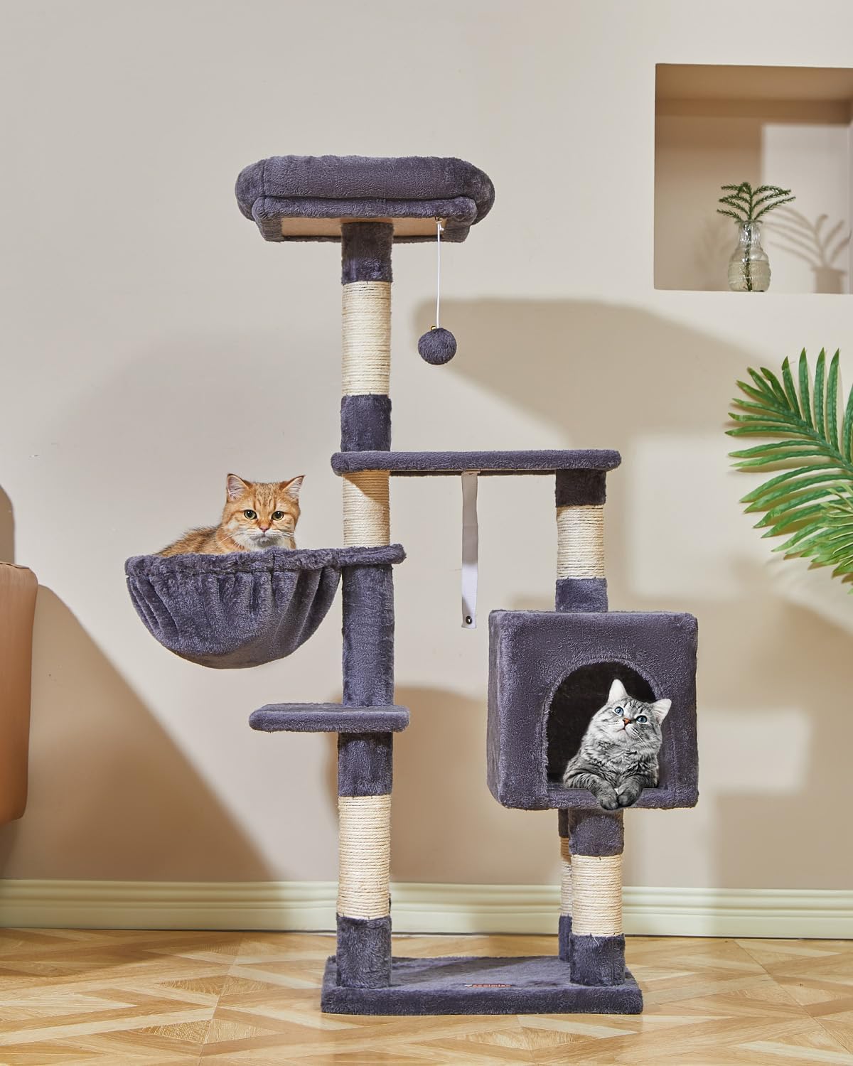 Árbol para gatos, torre para gatos de 44.5 pulgadas para gatos de interior, condominio para gatos de varios niveles con 7 postes rascadores, perca,