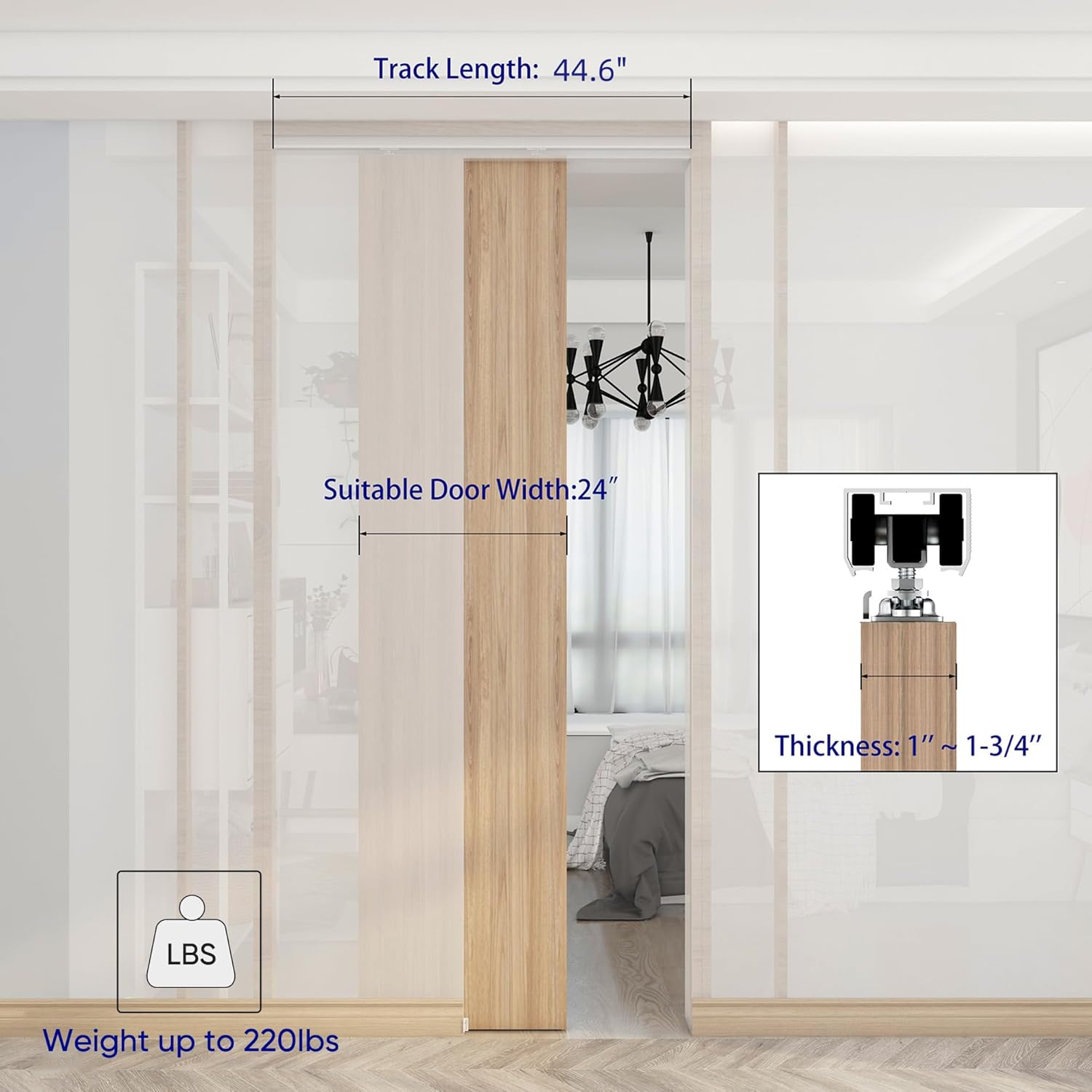 JUBEST Juego de herrajes y rieles para puerta de bolsillo de grado comercial de 4 pies, herrajes para puertas correderas de 48 pulgadas, duraderos y
