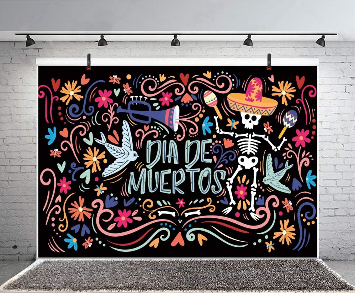 Leyiyi Telón de fondo del Día de los Muertos de 12 x 10 pies, Día de Muertos, Grunge, Grunge, Grunge, Blackbaord, Cráneo, Cuerpo de Hueso, Fondo