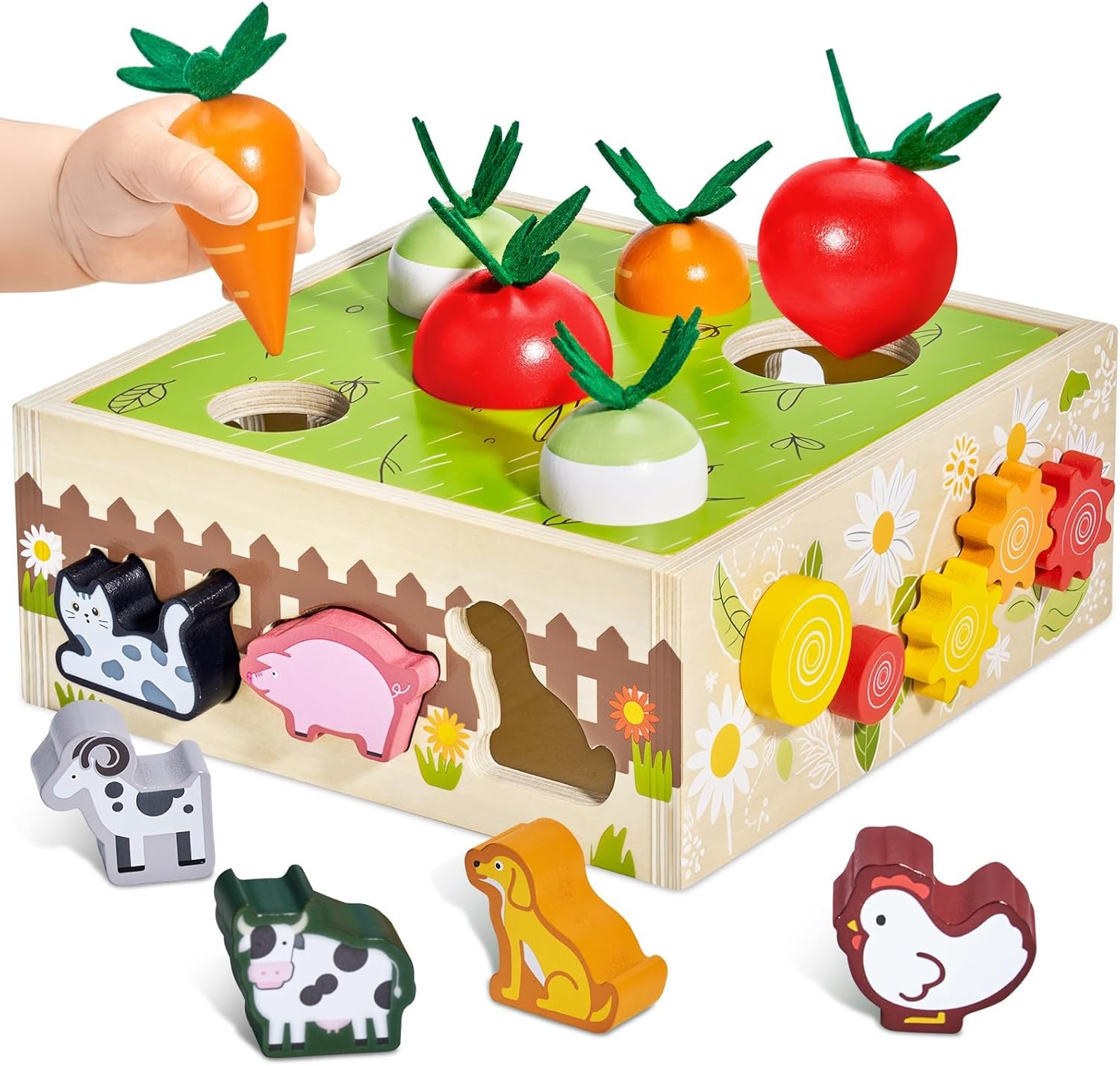 Montessori – Juguetes de madera para bebés de 1, 2 y 3 años, habilidades motoras finas, juguetes de animales de granja, engranajes, laberinto y