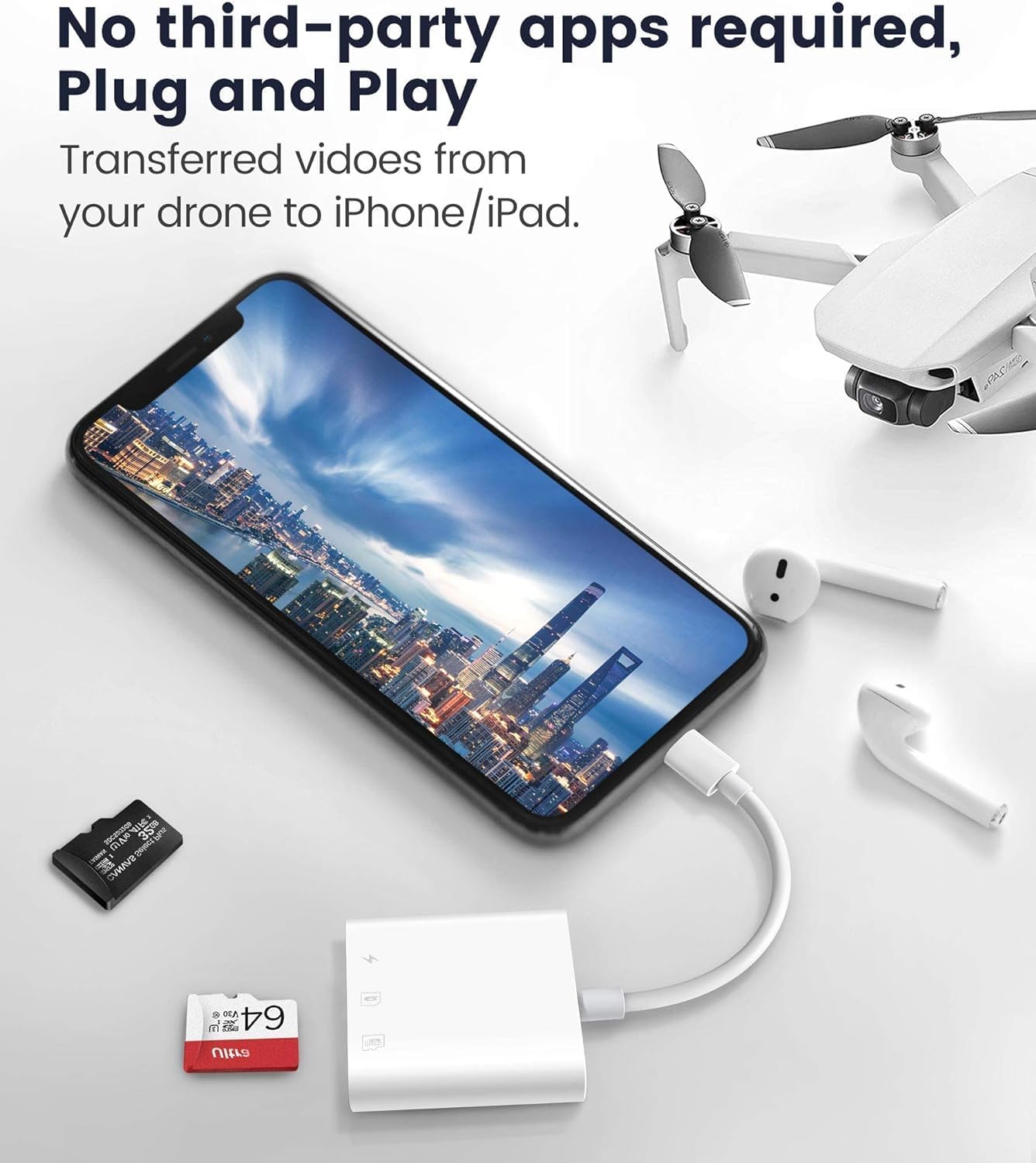 Lector de tarjetas USB C SD TF para iPhone 15 3 en 1 tipo C Trail adaptador de cámara lector de tarjetas Plug and Play Compatible para MacBook