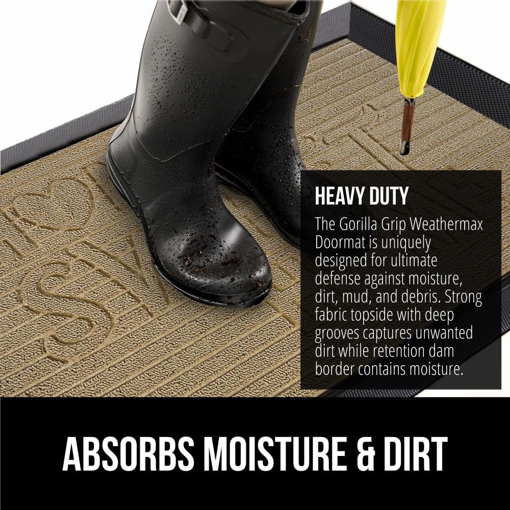 Gorilla Grip WeatherMax – Tapete para todas las estaciones 100% impermeable, 47×35 pulgadas, goma natural duradera, resistente a manchas y