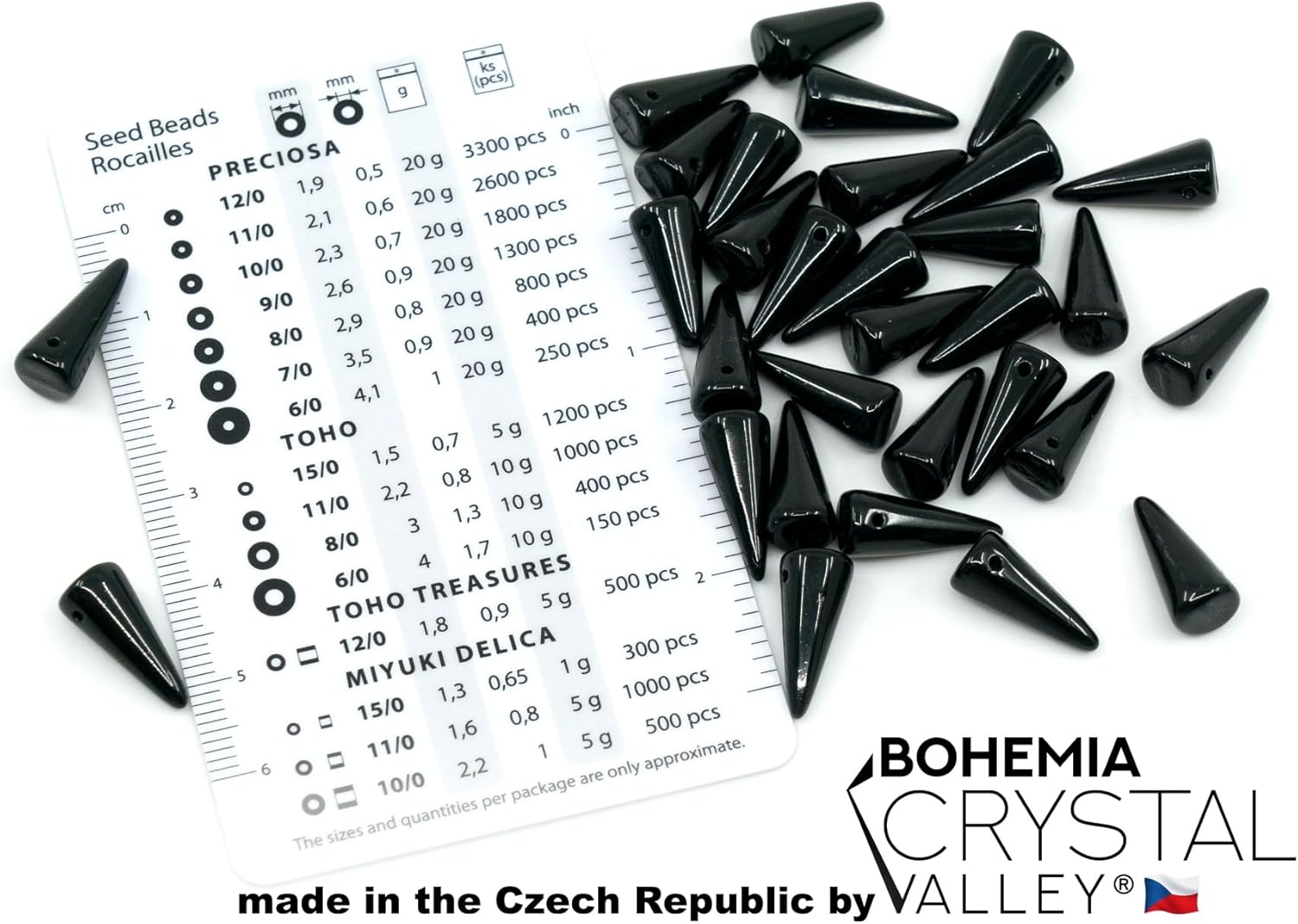 Más de 35 cuentas de vidrio con punta grande (0.88 oz), cuentas checas prensadas con 1 agujero con fondo plano, negro azabache 23980, 0.276 x 0.669