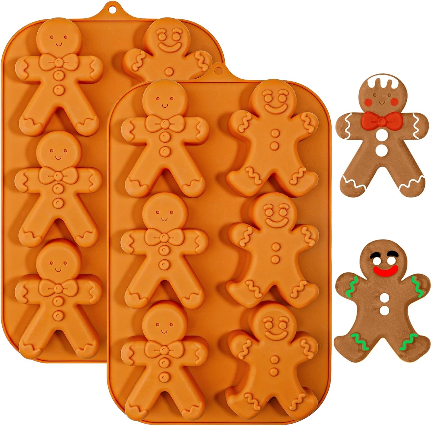 Webake Molde de silicona para hombre de jengibre, 6 cavidades con forma de hombre de jengibre para pasteles, jabón, gelatina, galletas (paquete de 2)