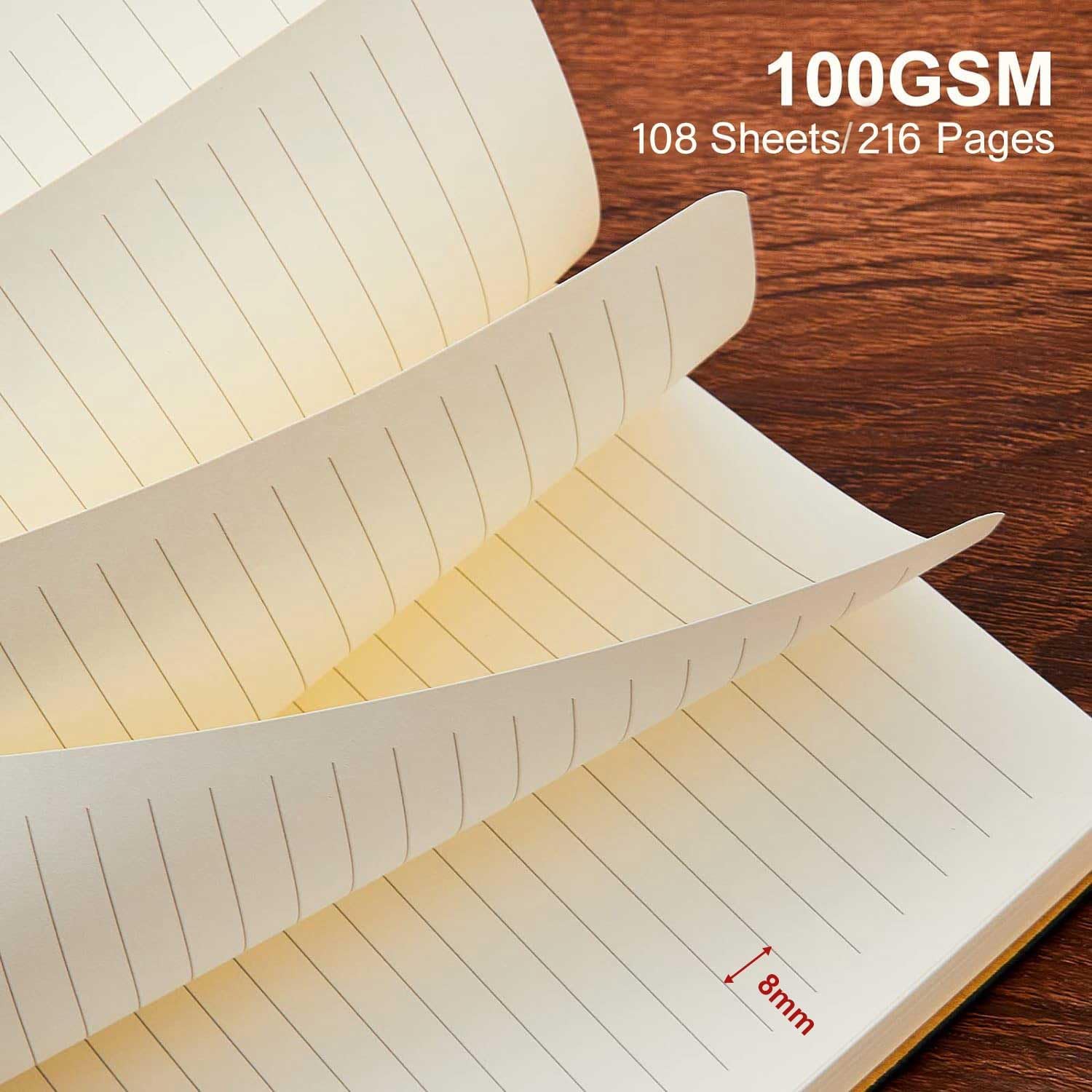 Cuaderno de diario forrado de 216 páginas, cubierta de cuero A5, diario estético, oficina, universidad, diario, escritura, 108 hojas, papel grueso