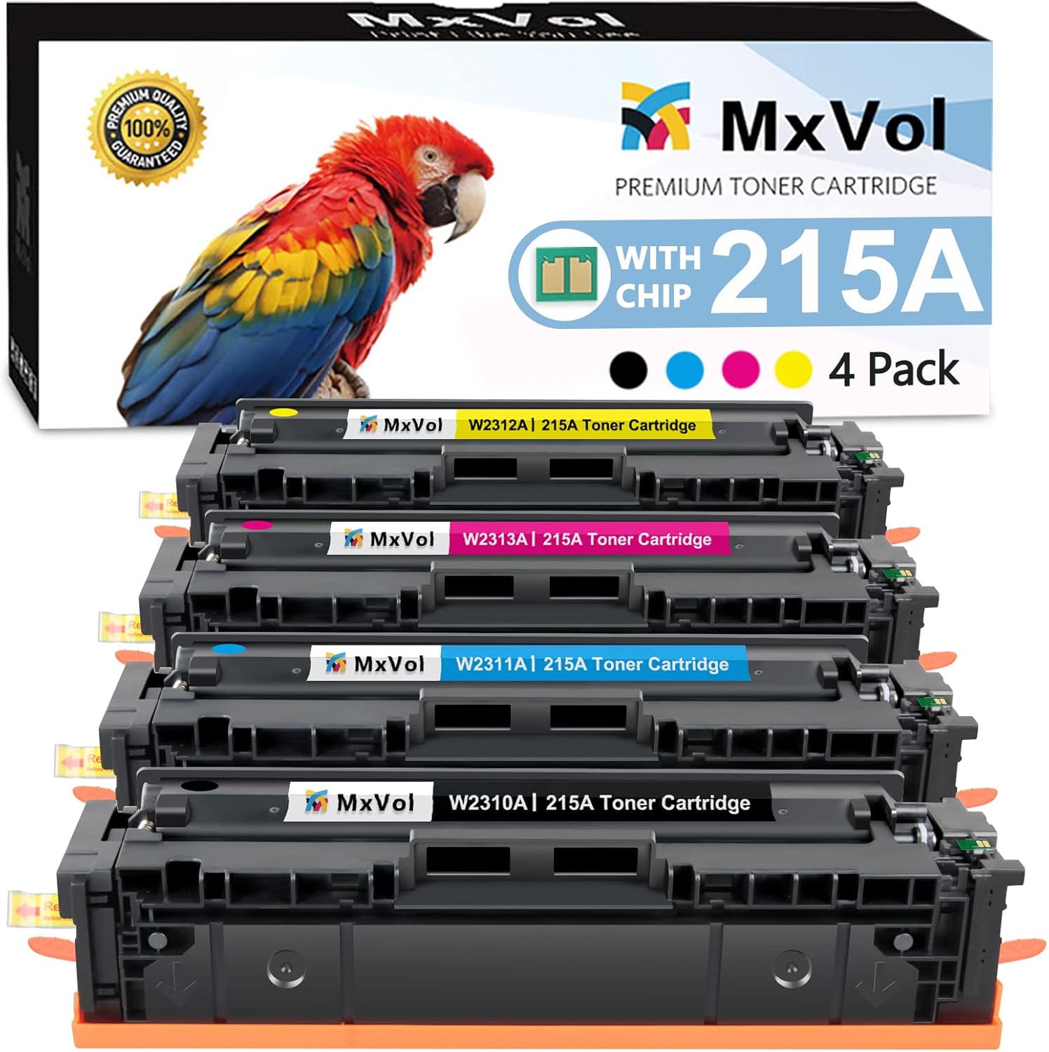 MxVol Paquete de 4 cartuchos de tóner 215A (con chip) compatibles con HP 215A W2310A W2311A W2312A W2313A uso para impresora HP Laserjet Pro MFP