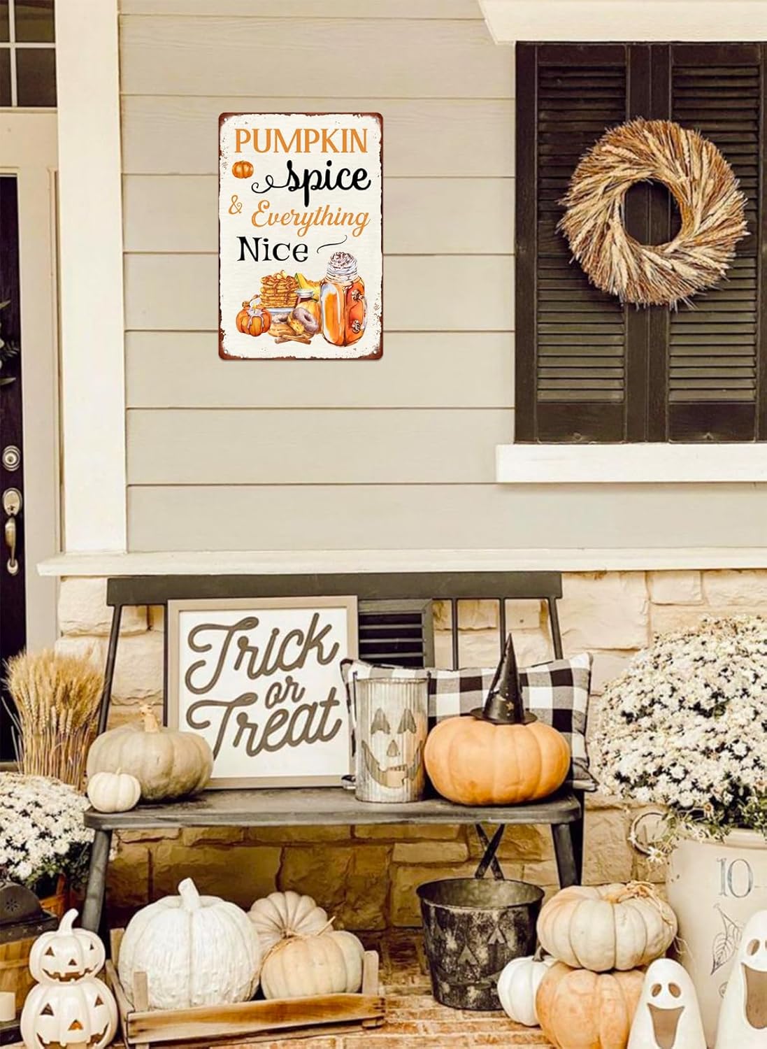 Letrero de metal con texto en inglés “Pumpkin Spice and Everything Nice”, arte de otoño para cocina, decoración de pared de café para el hogar, bar,