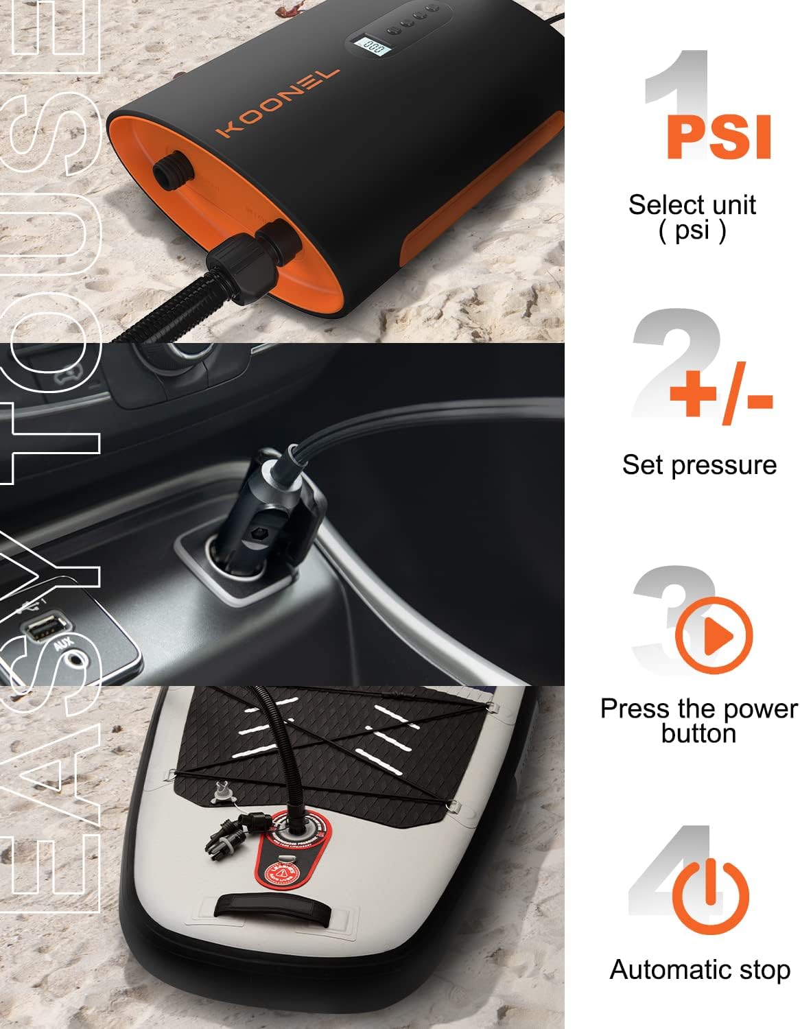 Bomba de aire de alta presión de 20 PSI, bomba inteligente de tabla de paleta de inflado de doble etapa, función de apagado automático, bomba